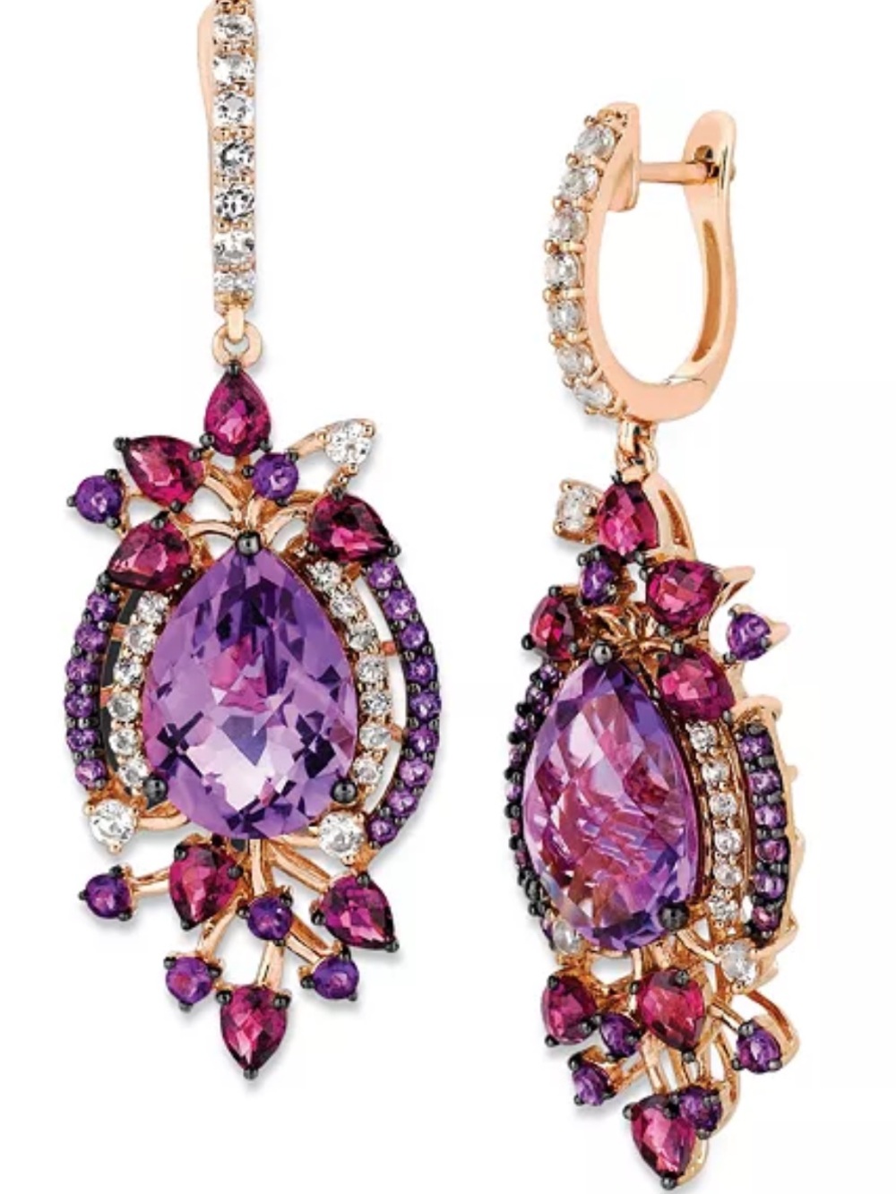 EUC Le Vian sweet drop earings pear & round cut amethyst 14K rose gold.